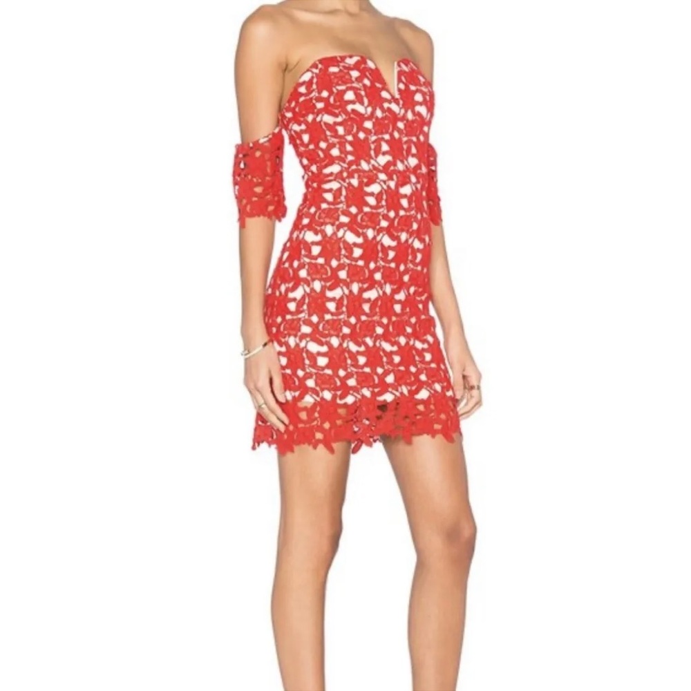 A11 J.O.A. Off‎ The Shoulder Lace Mini Red Dress